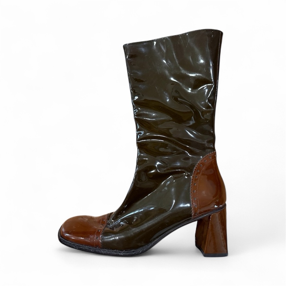 Paul Green Glossy Brown and Black Heeled Boots